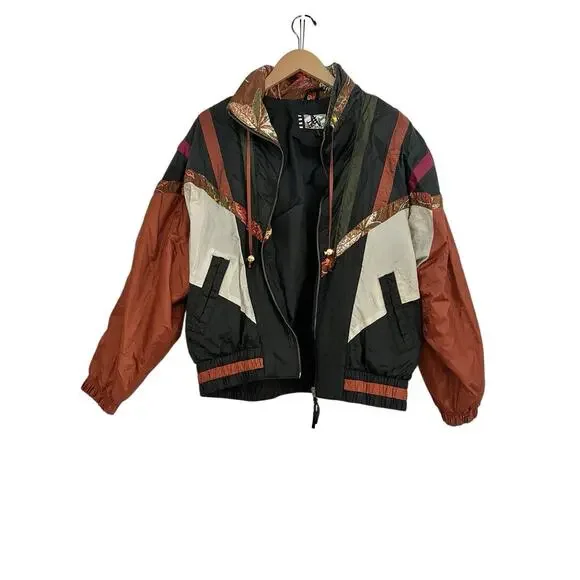 Vintage 90s RE Sport River Edge Bomber Jacket M Nylon Geometric Colorblock Retro - Picture 6 of 16